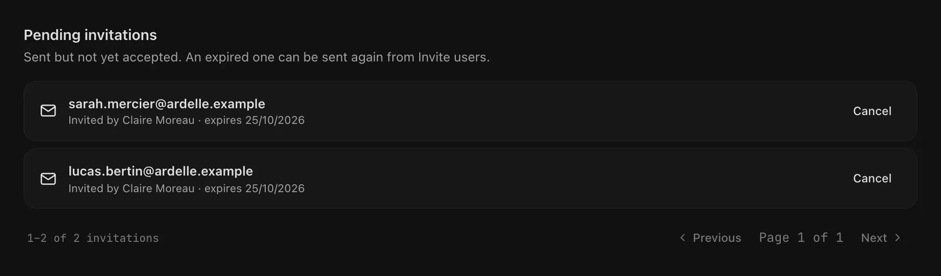 Les invitations en attente