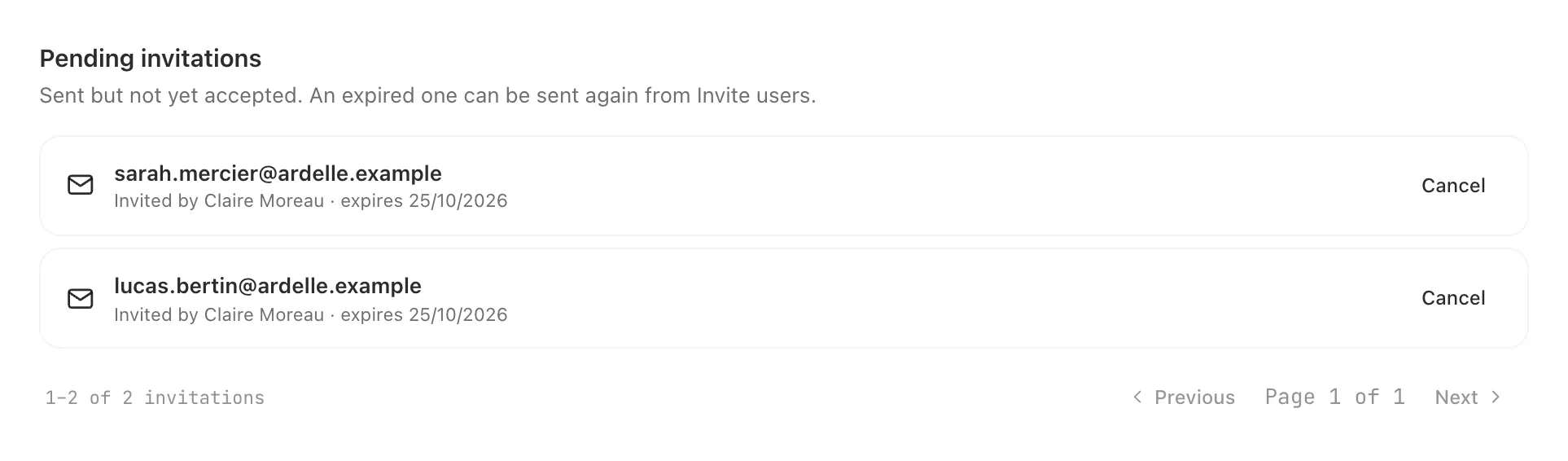 Les invitations en attente