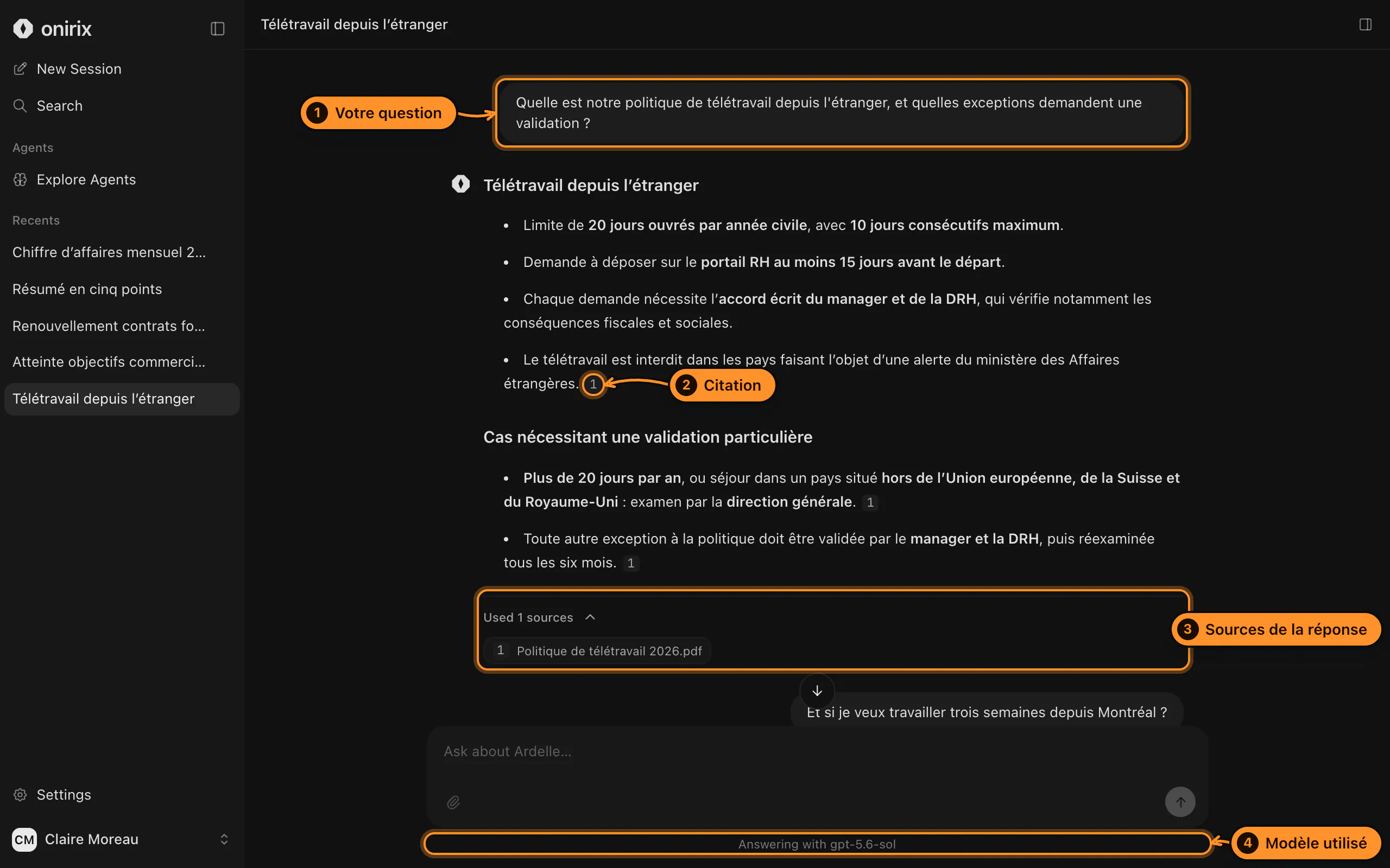 Une réponse et ses citations