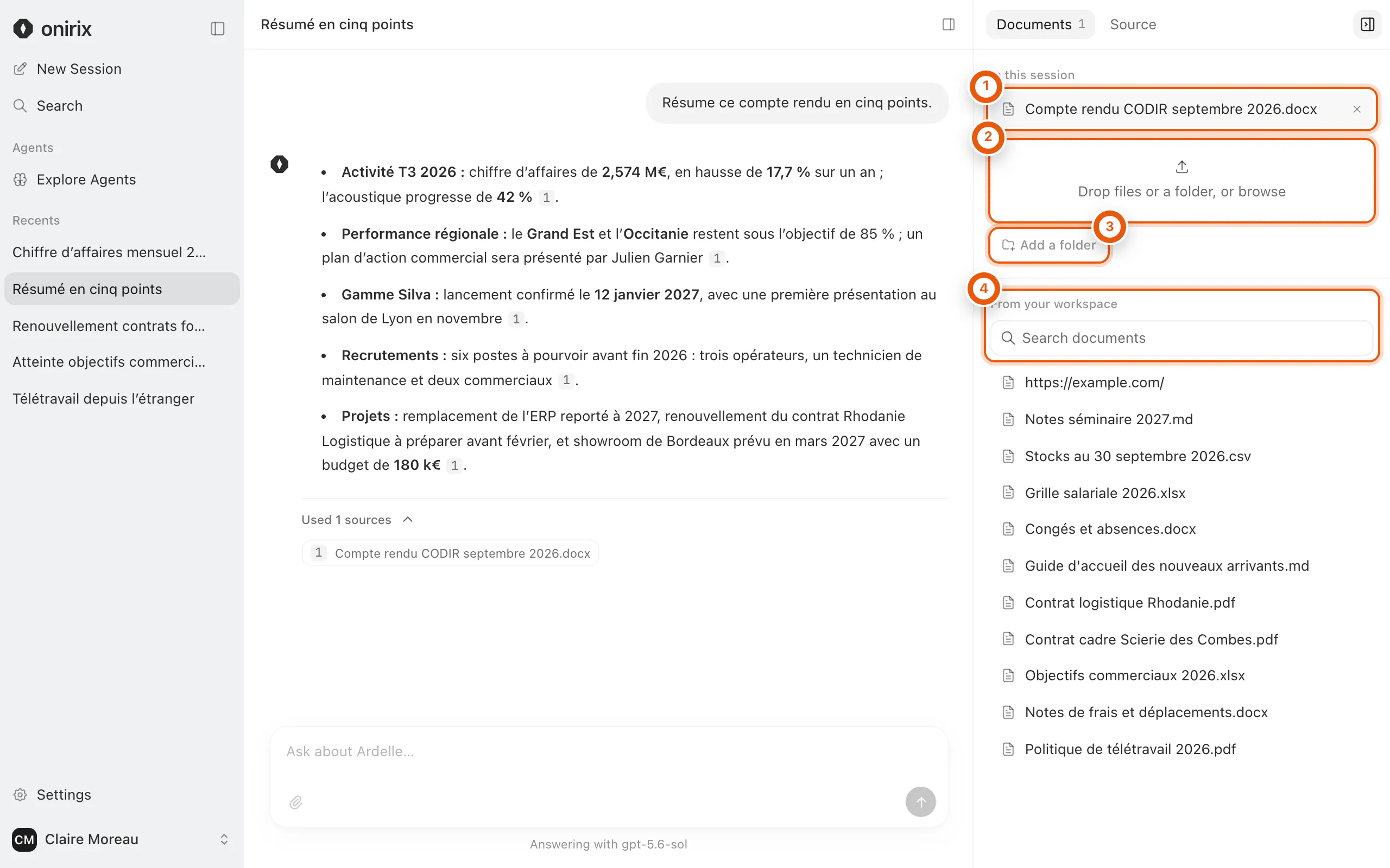 Les documents d'une conversation