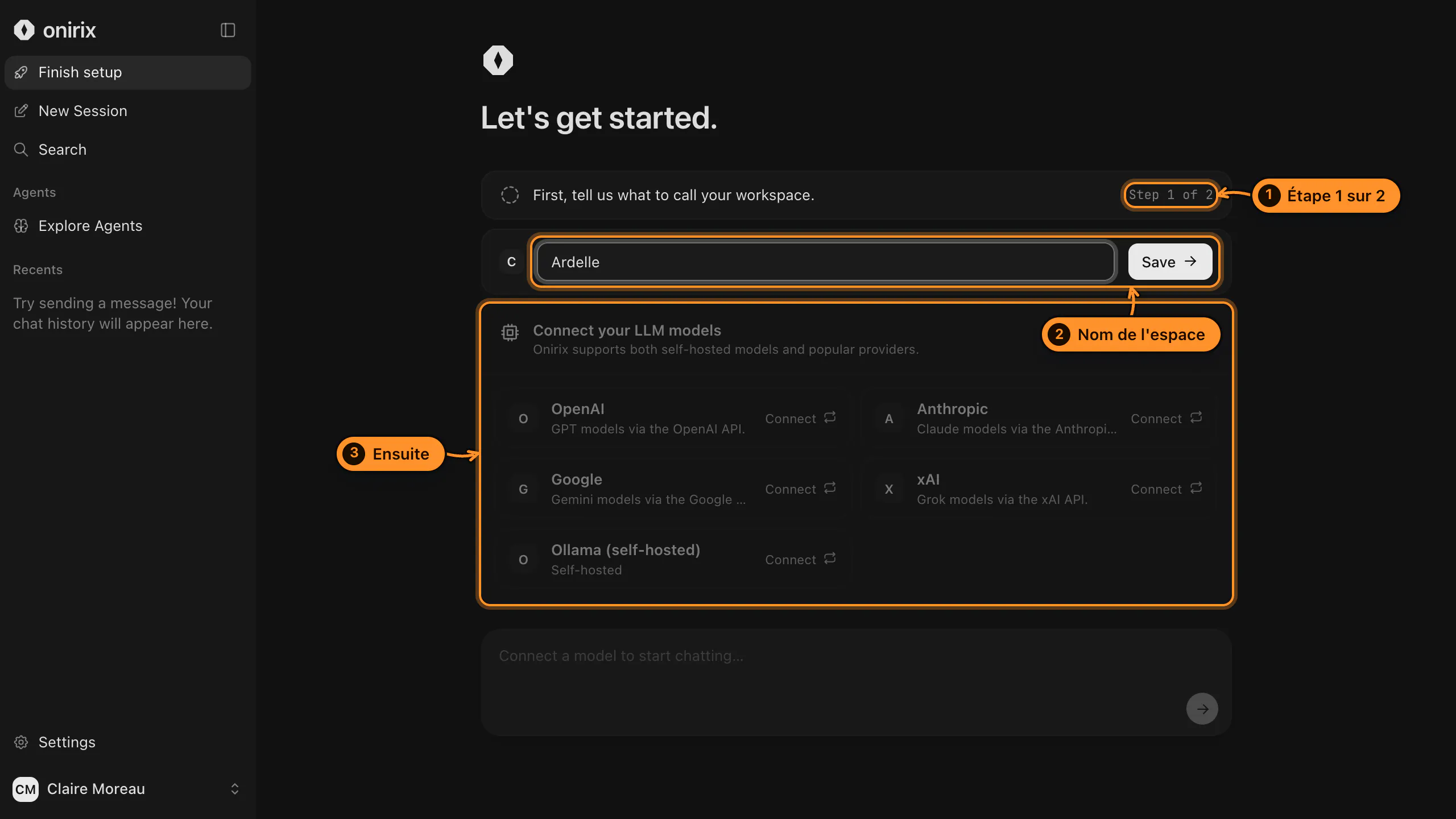 Configuration, étape 1 : le nom de l'espace